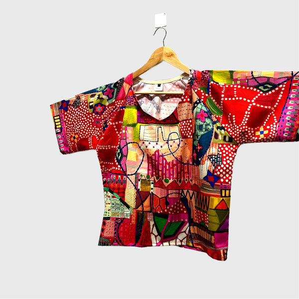 Sample Short sleeve v neck top - Miss Moresby Red Parade (L)