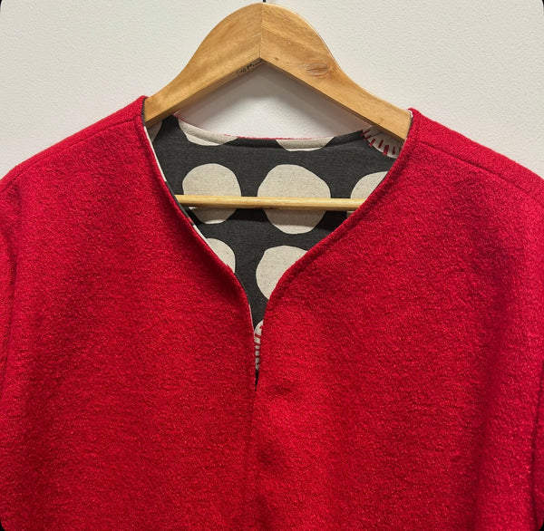Reversible Fitted Jacket - Red Wool with Japanese cotton linen (L)