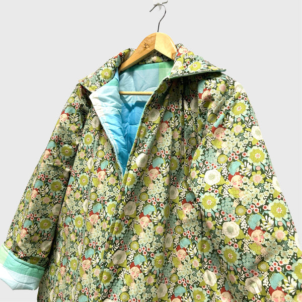Reversible Quilted Jacket - Blue and Green and Tilda Wallflower