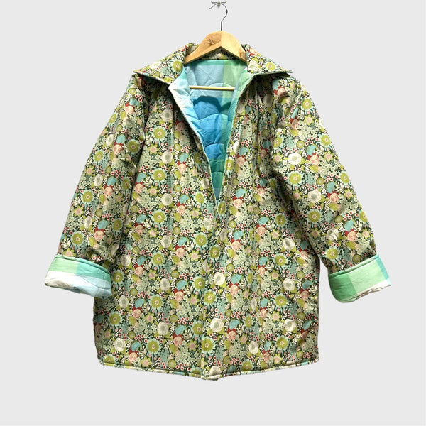 Reversible Quilted Jacket - Blue and Green and Tilda Wallflower