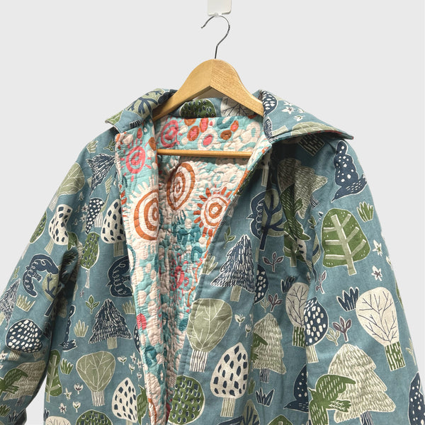 Reversible Quilted Jacket - Art Lab Dreaming and Blue Trees