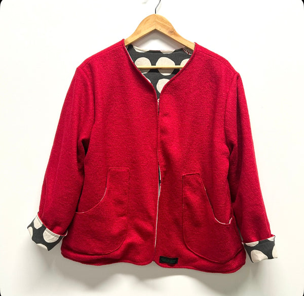 Reversible Fitted Jacket - Red Wool with Japanese cotton linen (L)