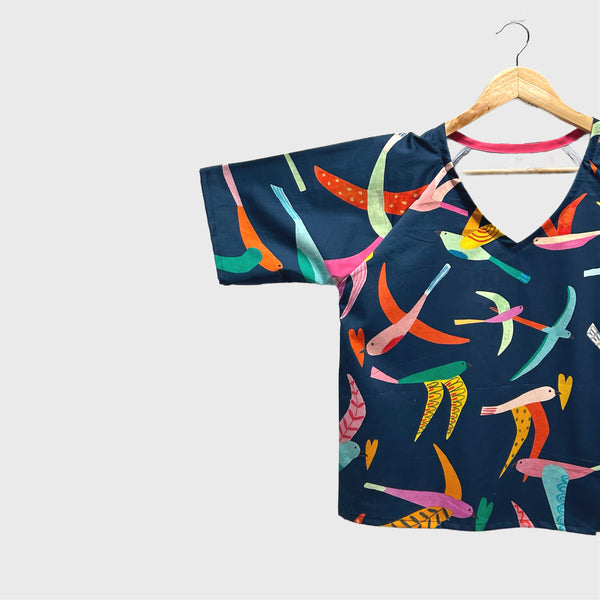 Short sleeve v neck top - Love Birds (M)