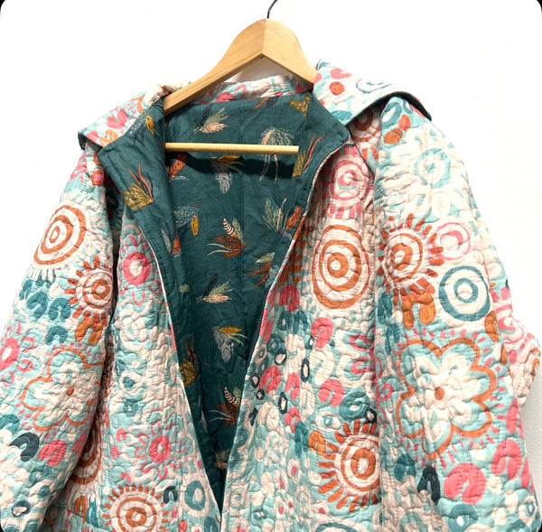 Reversible Quilted Jacket - Art Lab Dreaming and Autumn Feathers