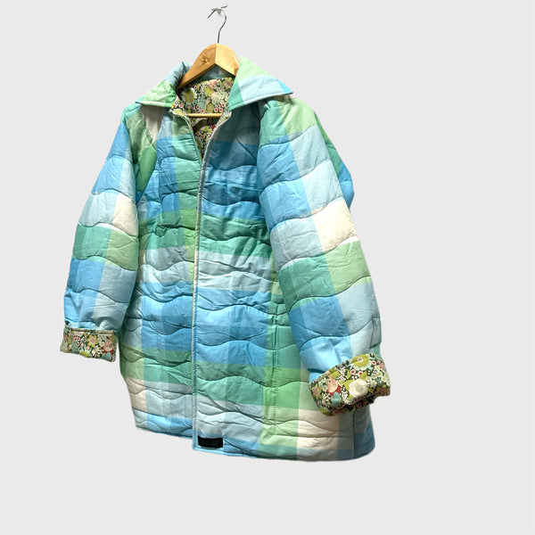Reversible Quilted Jacket - Blue and Green and Tilda Wallflower