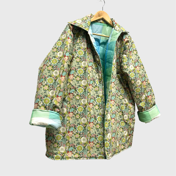 Reversible Quilted Jacket - Blue and Green and Tilda Wallflower