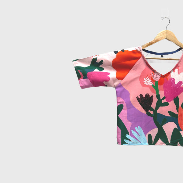 Short sleeve v neck top - DOOPS Garden (S)