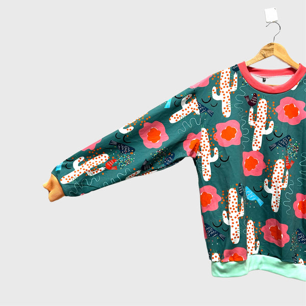 Long Sleeve top - DOOPS Birdy Cacti with Mixed Ribbing (M)