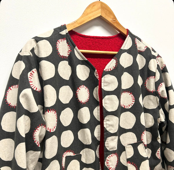 Reversible Fitted Jacket - Red Wool with Japanese cotton linen (L)