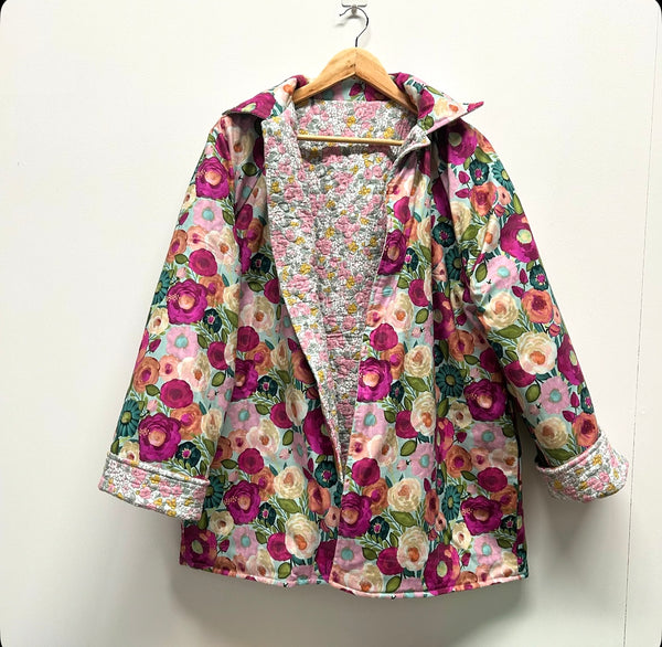 Reversible Quilted Jacket - Laura Ashley Flowers and Large Poppies