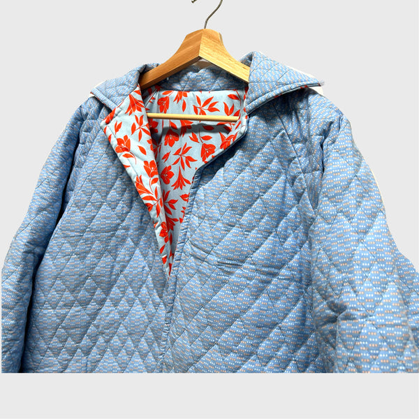 Reversible Quilted Jacket - Blue Dots and Red Flowers