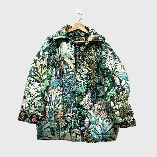Reversible Quilted Jacket - Rainforest and Green Flowers