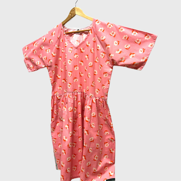 Short Ripple Dress - Pink Flowers (L)