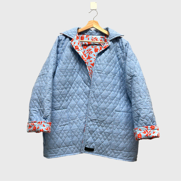 Reversible Quilted Jacket - Blue Dots and Red Flowers