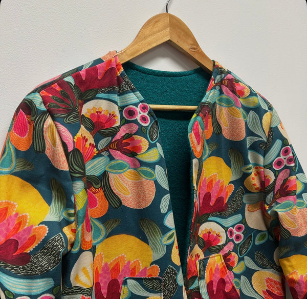 Reversible Fitted Jacket - Green Wool with Botanicals (S)