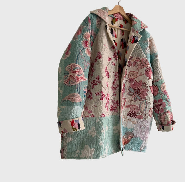 Reversible Quilted Jacket - Patchwork and Linen Splotch