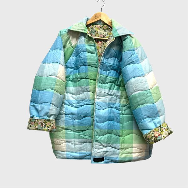 Reversible Quilted Jacket - Blue and Green and Tilda Wallflower