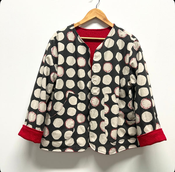 Reversible Fitted Jacket - Red Wool with Japanese cotton linen (L)