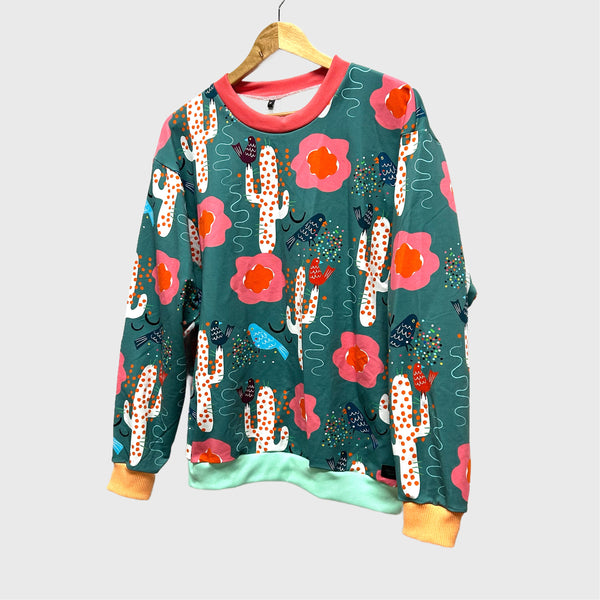 Long Sleeve top - DOOPS Birdy Cacti with Mixed Ribbing (M)