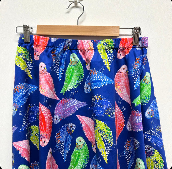 Mid length Skirt - Dark Blue Budgies by DOOPS (L)