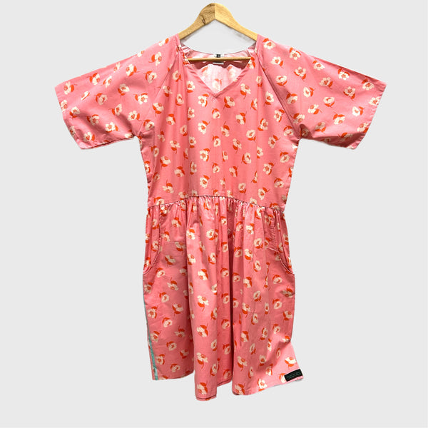 Short Ripple Dress - Pink Flowers (L)