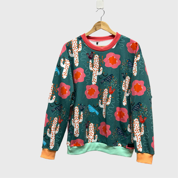 Long Sleeve top - DOOPS Birdy Cacti with Mixed Ribbing (M)