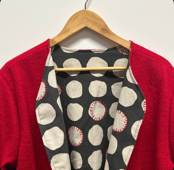 Reversible Fitted Jacket - Red Wool with Japanese cotton linen (L)