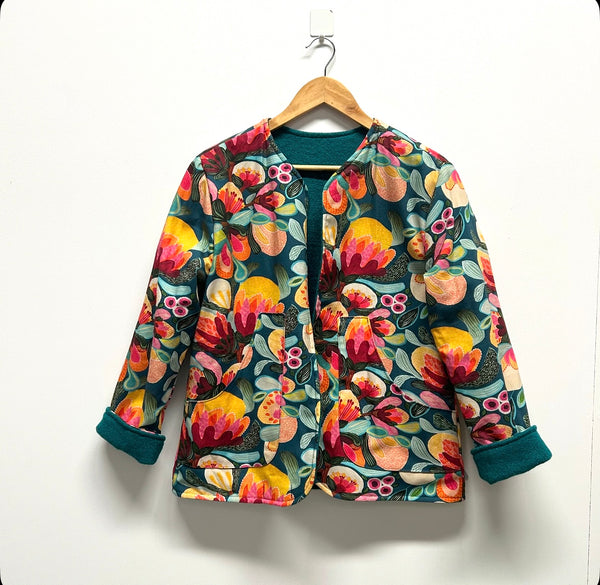 Reversible Fitted Jacket - Green Wool with Botanicals (S)