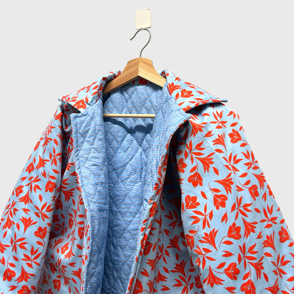 Reversible Quilted Jacket - Blue Dots and Red Flowers