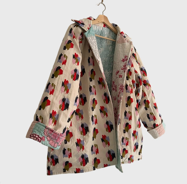 Reversible Quilted Jacket - Patchwork and Linen Splotch