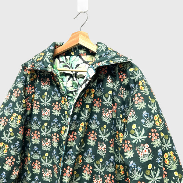Reversible Quilted Jacket - Rainforest and Green Flowers