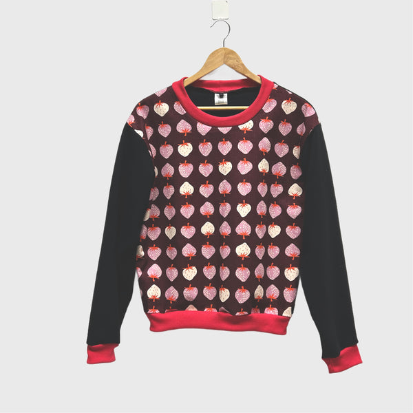 Long Sleeve top - Ruby Star Society Strawberries with Black French Terry (L)