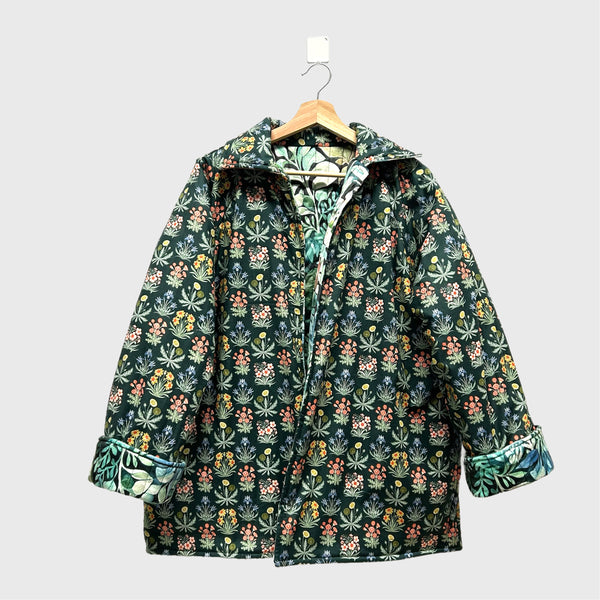 Reversible Quilted Jacket - Rainforest and Green Flowers
