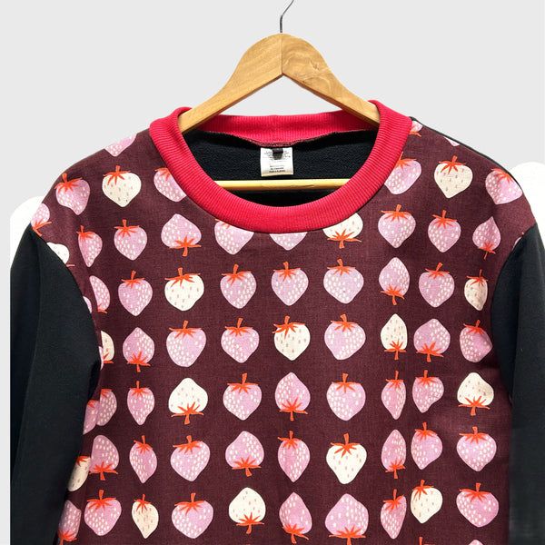 Long Sleeve top - Ruby Star Society Strawberries with Black French Terry (L)