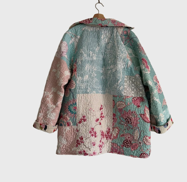Reversible Quilted Jacket - Patchwork and Linen Splotch
