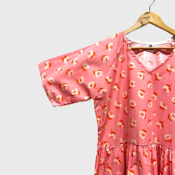Short Ripple Dress - Pink Flowers (L)