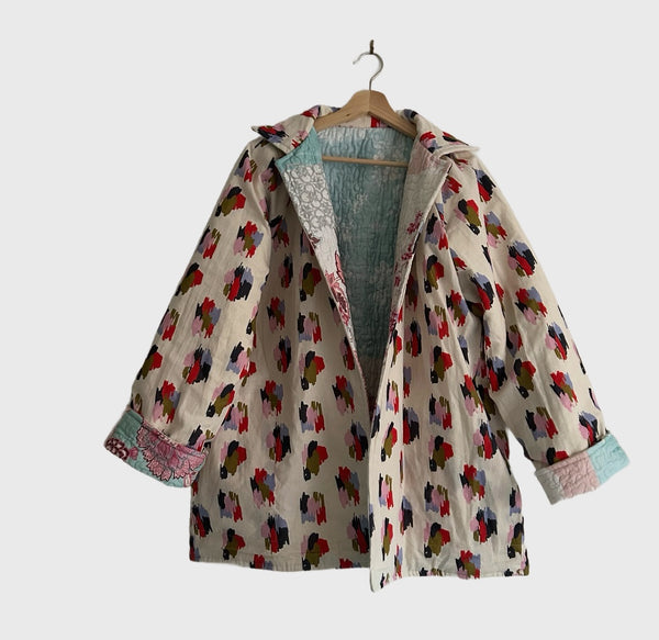 Reversible Quilted Jacket - Patchwork and Linen Splotch