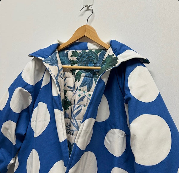 Reversible Quilted Jacket - Green Blue Flowers and White Spots