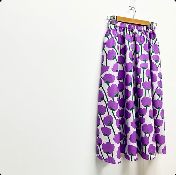 Mid length Skirt - Lilac Poppies (S)