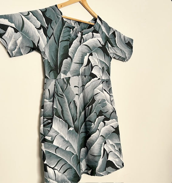Everyday No Waste Dress - Barkcloth Leaves (M)