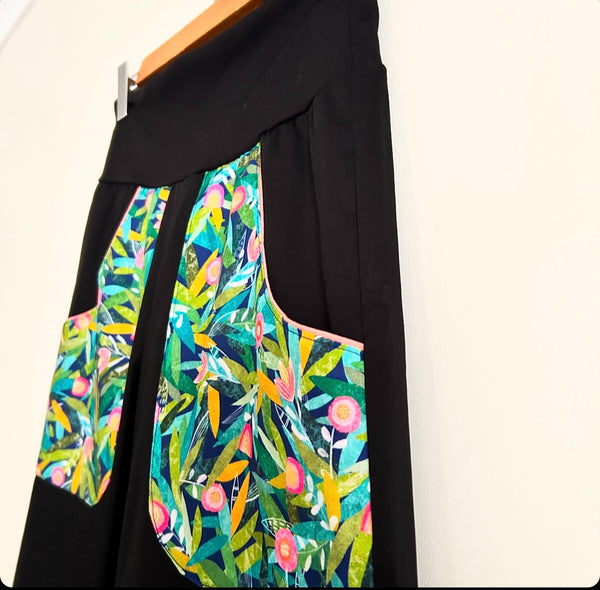 Wide Legged Pants - Black with green garden (S)