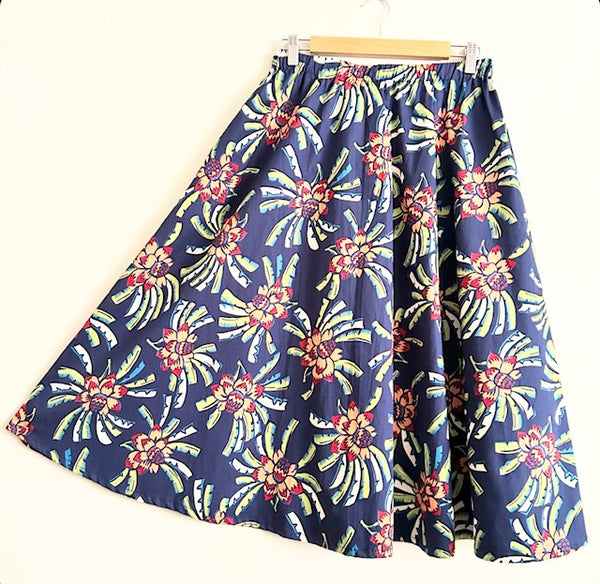 Mid length Skirt - Navy Palms (S)