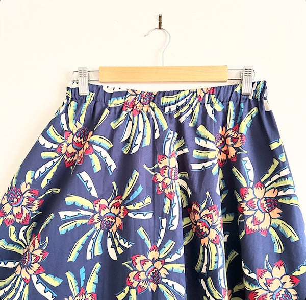 Mid length Skirt - Navy Palms (S)