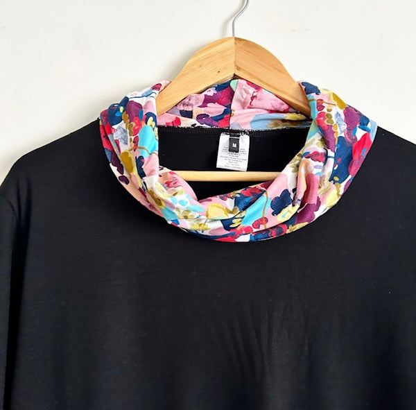 Roll neck top - Black with Colour Explosion (M)