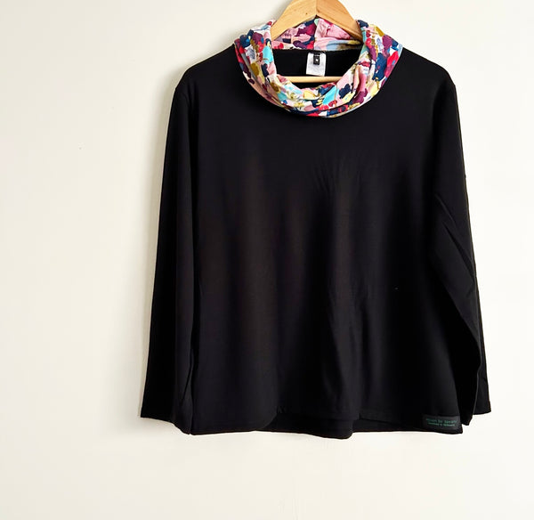 Roll neck top - Black with Colour Explosion (M)