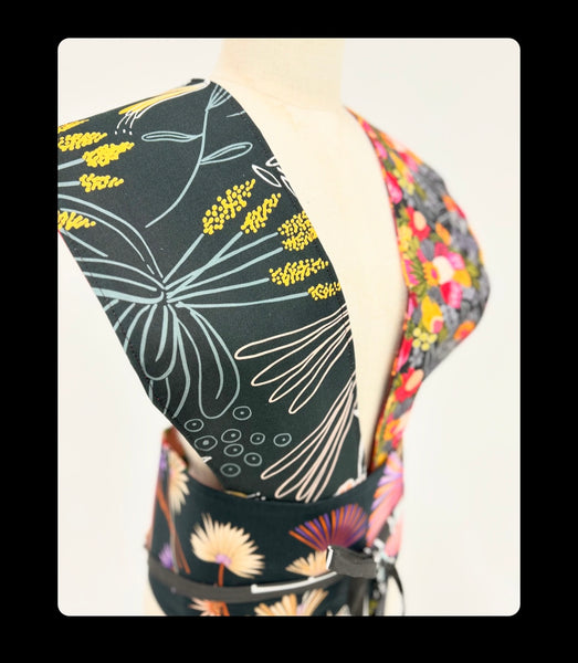 Obi Belt - Abstract Wildflowers with Surface Art Red