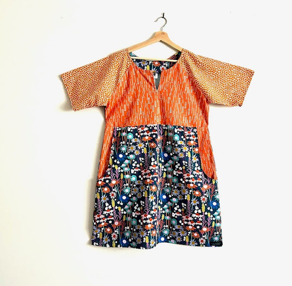 Everyday No Waste Dress - Wildflowers and Orange (L)