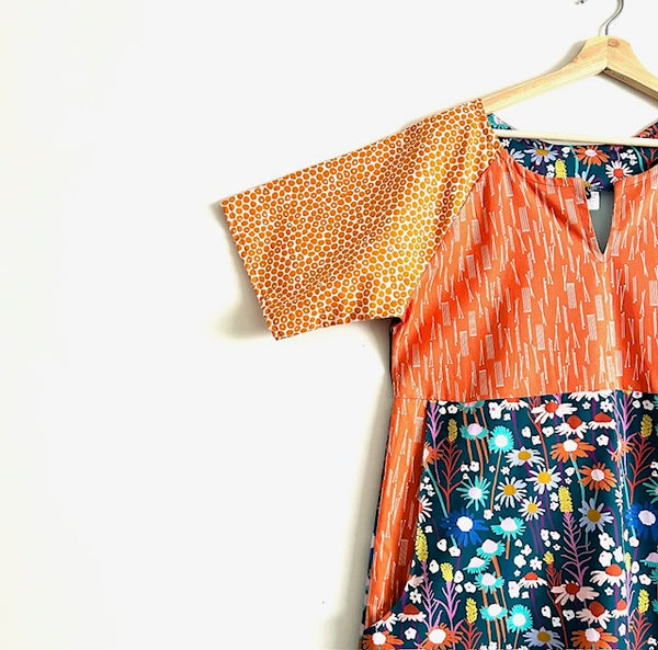 Everyday No Waste Dress - Wildflowers and Orange (L)