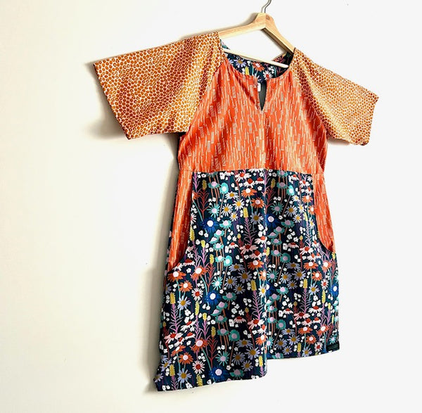 Everyday No Waste Dress - Wildflowers and Orange (L)