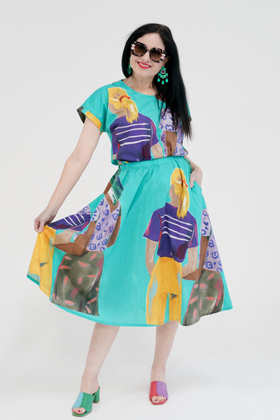 Mid length Skirt - Looking Ahead in Aqua (S)